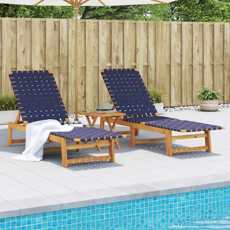 Sun Loungers 2 pcs with Table Dark Blue Solid Wood Acacia Payday Deals