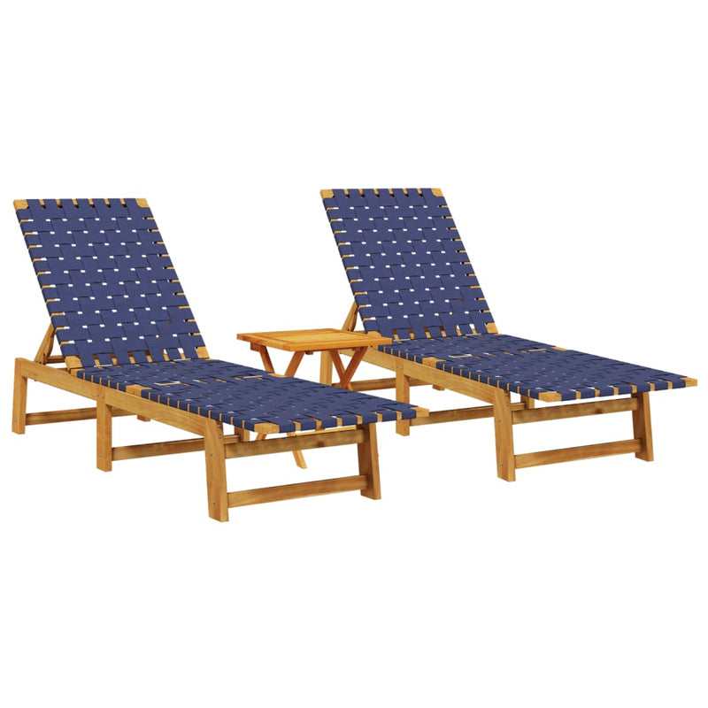 Sun Loungers 2 pcs with Table Dark Blue Solid Wood Acacia Payday Deals