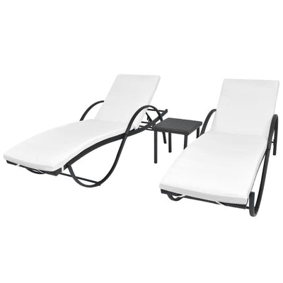 Sun Loungers 2 pcs with Table Poly Rattan Black (42884+42886) Payday Deals