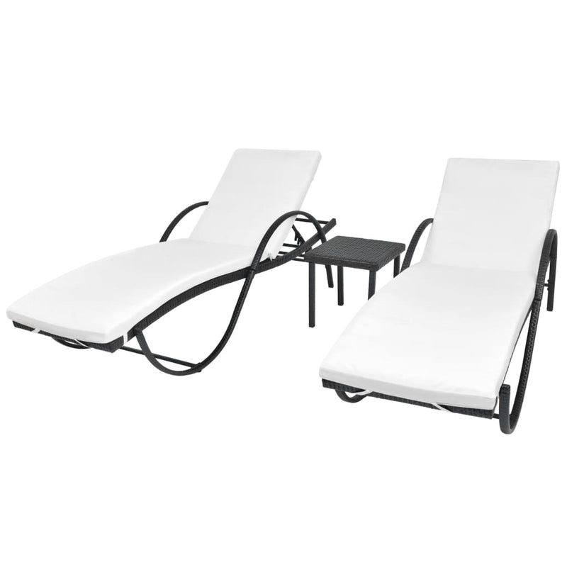 Sun Loungers 2 pcs with Table Poly Rattan Black (42884+42886) Payday Deals