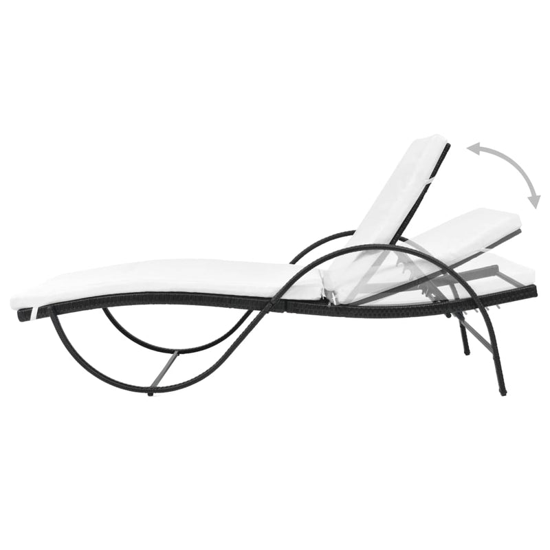 Sun Loungers 2 pcs with Table Poly Rattan Black (42884+42886) Payday Deals