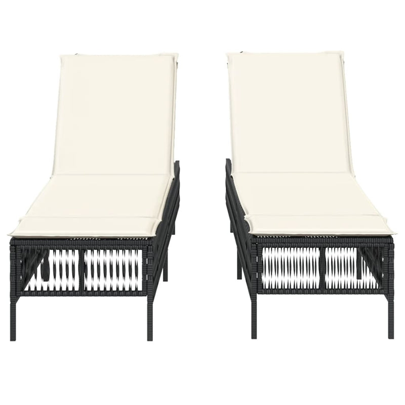 Sun Loungers with Cushions 2 pcs Black Poly Rattan Payday Deals