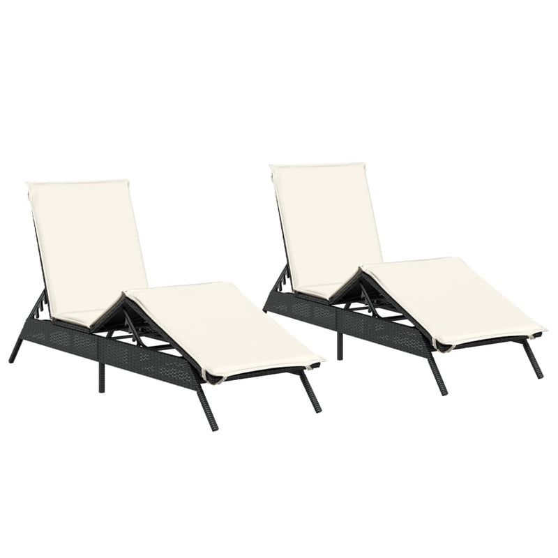 Sun Loungers with Cushions 2 pcs Black Poly Rattan Payday Deals