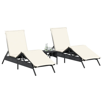 Sun Loungers with Cushions 2 pcs Black Poly Rattan Payday Deals