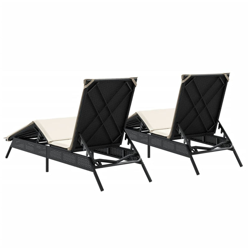 Sun Loungers with Cushions 2 pcs Black Poly Rattan Payday Deals