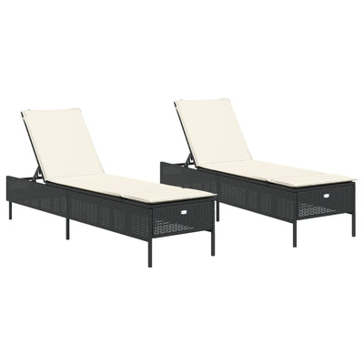 Sun Loungers with Cushions 2 pcs Black Poly Rattan Payday Deals