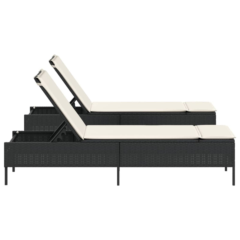 Sun Loungers with Cushions 2 pcs Black Poly Rattan Payday Deals