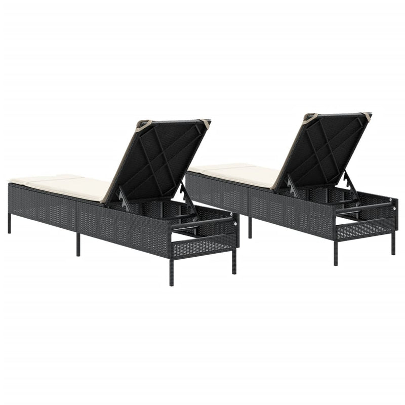 Sun Loungers with Cushions 2 pcs Black Poly Rattan Payday Deals