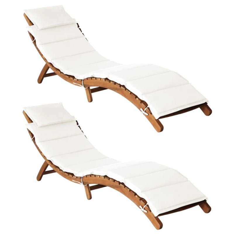 Sun Loungers with Cushions 2 pcs Cream White Solid Wood Acacia Payday Deals