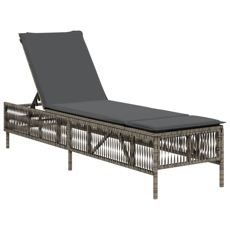 Sun Loungers with Cushions 2 pcs Grey Poly Rattan Payday Deals