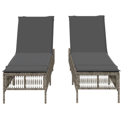 Sun Loungers with Cushions 2 pcs Grey Poly Rattan Payday Deals