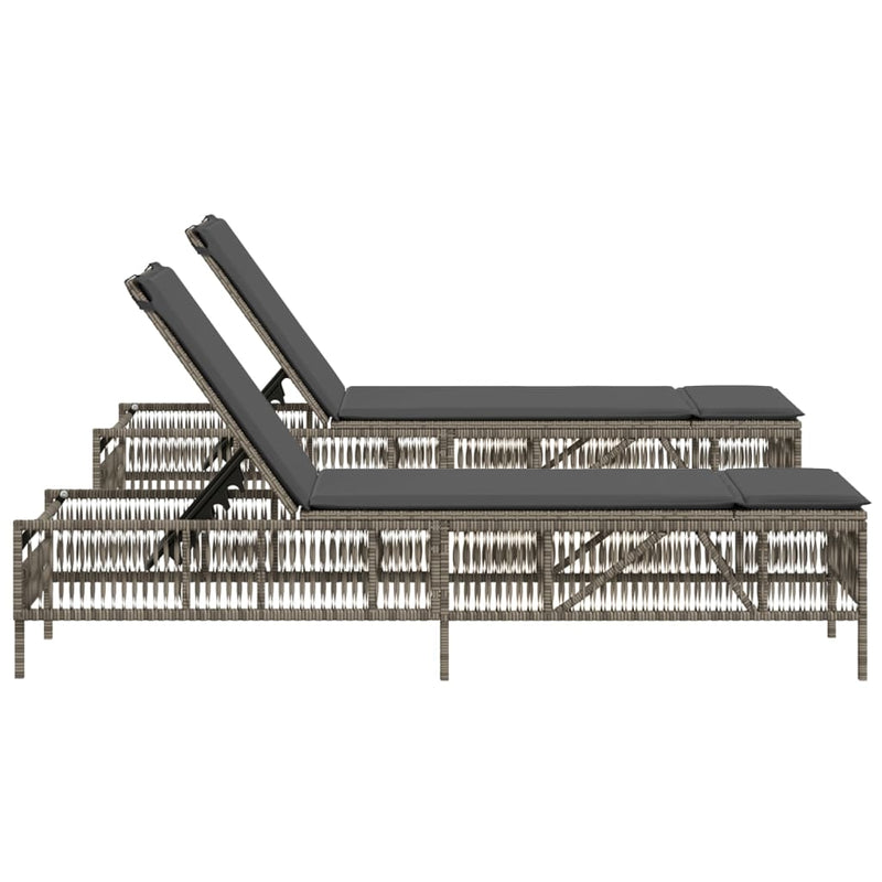 Sun Loungers with Cushions 2 pcs Grey Poly Rattan Payday Deals