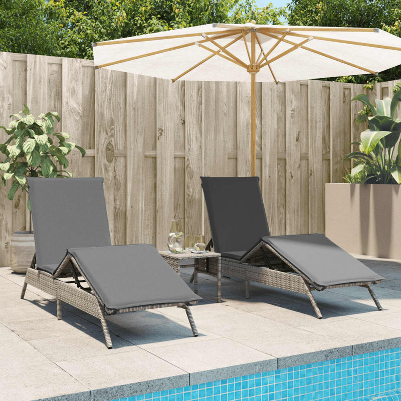 Sun Loungers with Cushions 2 pcs Grey Poly Rattan Payday Deals