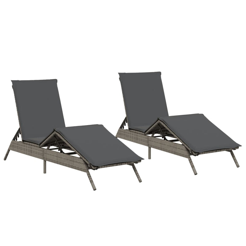Sun Loungers with Cushions 2 pcs Grey Poly Rattan Payday Deals
