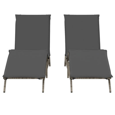 Sun Loungers with Cushions 2 pcs Grey Poly Rattan Payday Deals