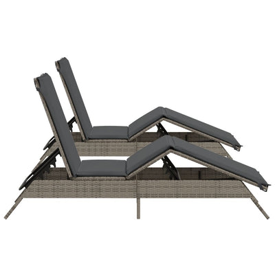 Sun Loungers with Cushions 2 pcs Grey Poly Rattan Payday Deals