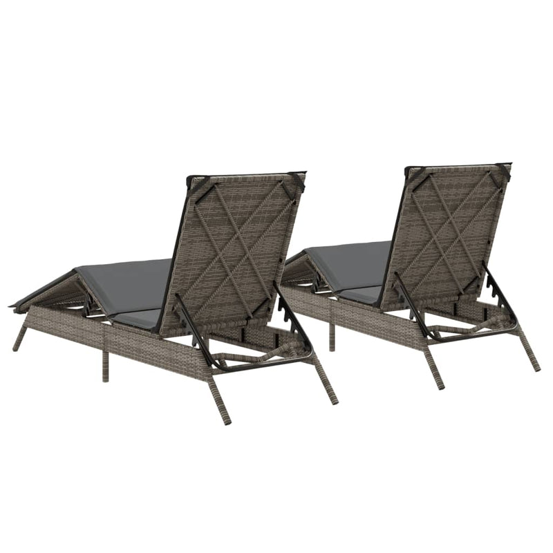 Sun Loungers with Cushions 2 pcs Grey Poly Rattan Payday Deals