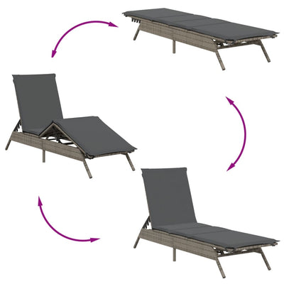 Sun Loungers with Cushions 2 pcs Grey Poly Rattan Payday Deals