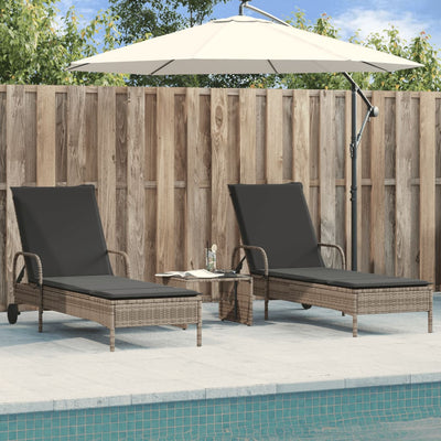 Sun Loungers with Cushions 2 pcs Grey Poly Rattan