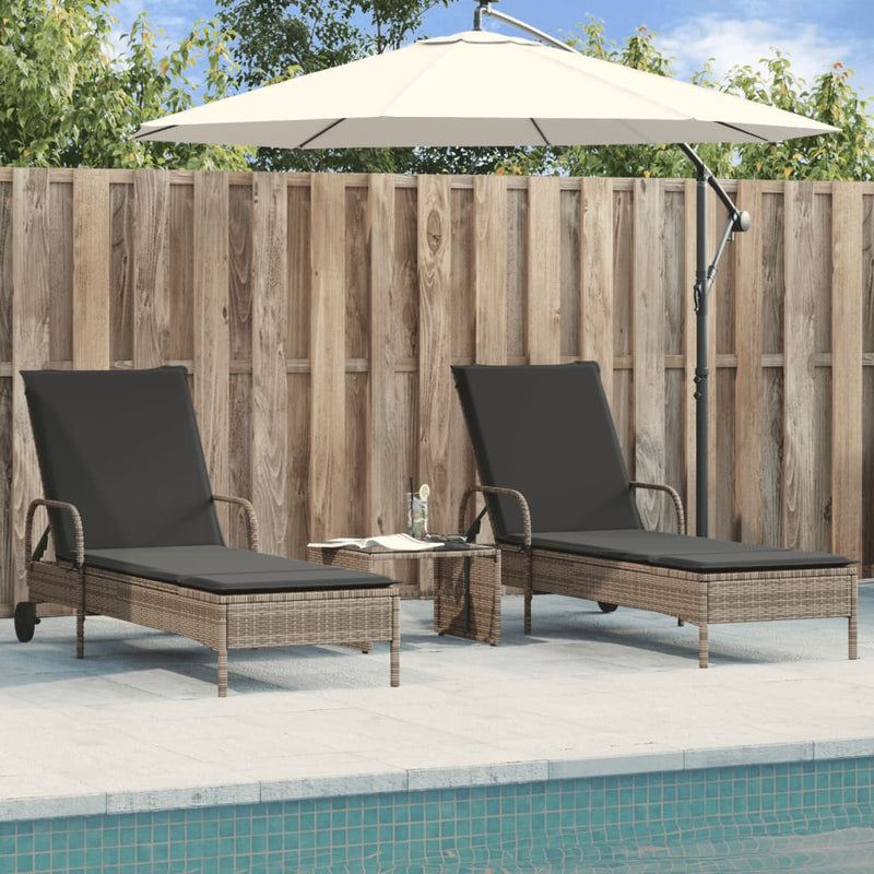 Sun Loungers with Cushions 2 pcs Grey Poly Rattan Payday Deals