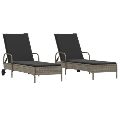 Sun Loungers with Cushions 2 pcs Grey Poly Rattan Payday Deals