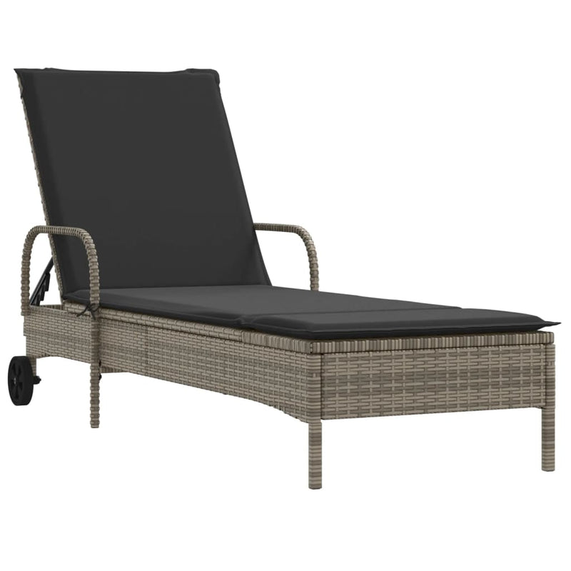 Sun Loungers with Cushions 2 pcs Grey Poly Rattan Payday Deals