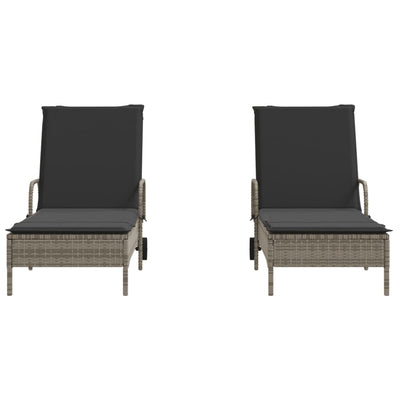 Sun Loungers with Cushions 2 pcs Grey Poly Rattan Payday Deals