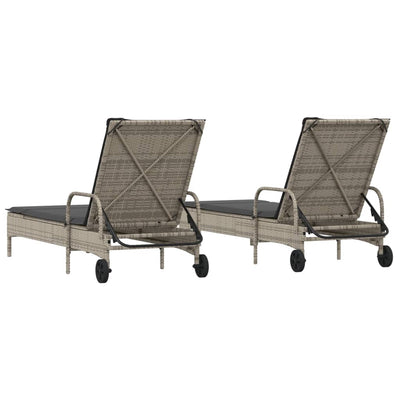 Sun Loungers with Cushions 2 pcs Grey Poly Rattan Payday Deals