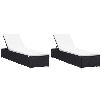Sun Loungers with Cushions 2 pcs Poly Rattan Black Payday Deals
