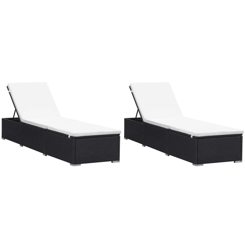 Sun Loungers with Cushions 2 pcs Poly Rattan Black Payday Deals
