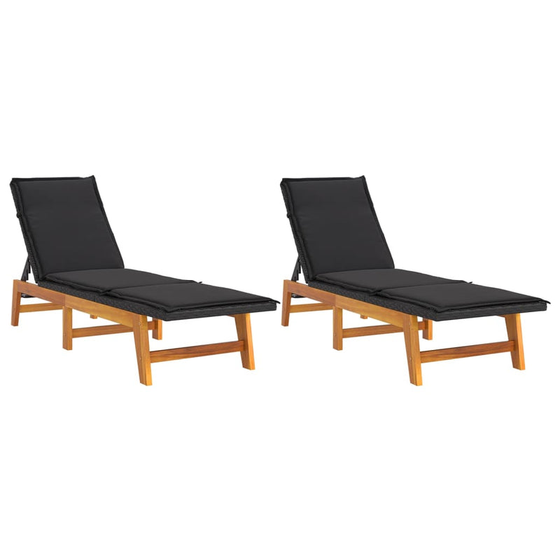 Sun Loungers with Cushions 2 pcs Poly Rattan&Solid Wood Acacia Payday Deals
