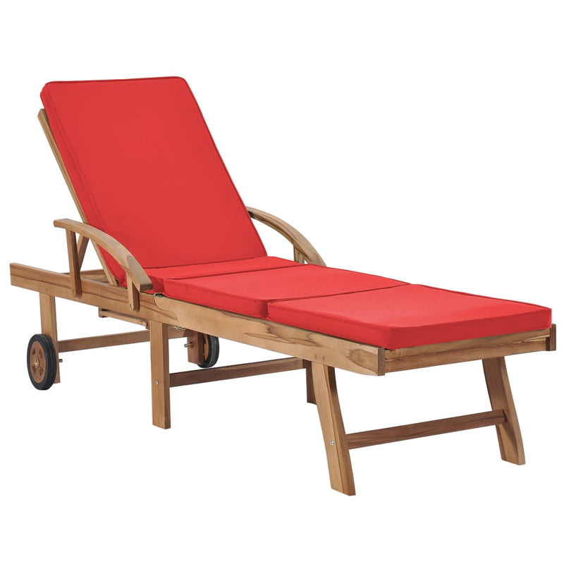 Sun Loungers with Cushions 2 pcs Solid Teak Wood Red Payday Deals