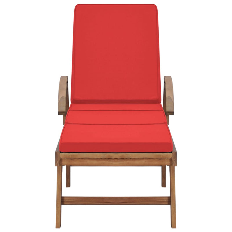 Sun Loungers with Cushions 2 pcs Solid Teak Wood Red Payday Deals