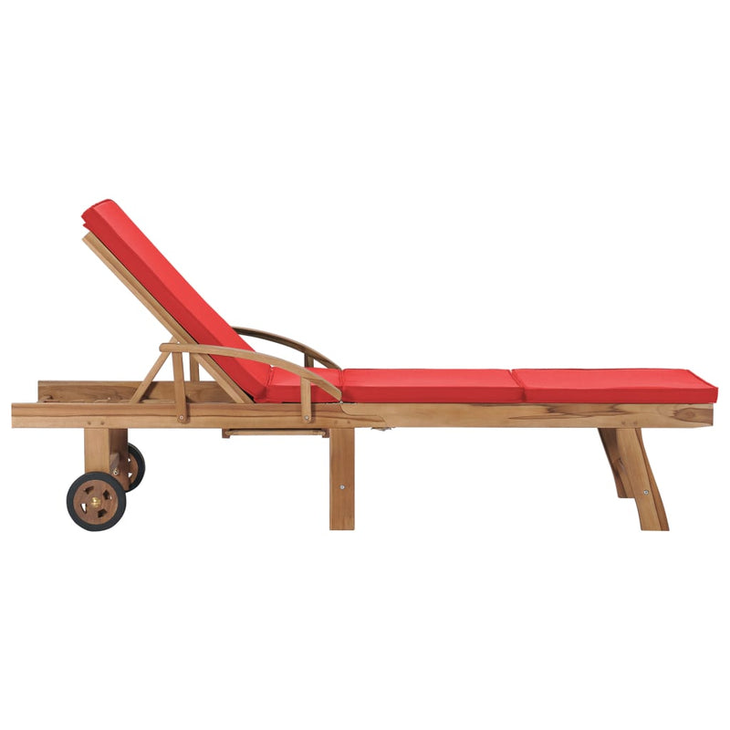 Sun Loungers with Cushions 2 pcs Solid Teak Wood Red Payday Deals
