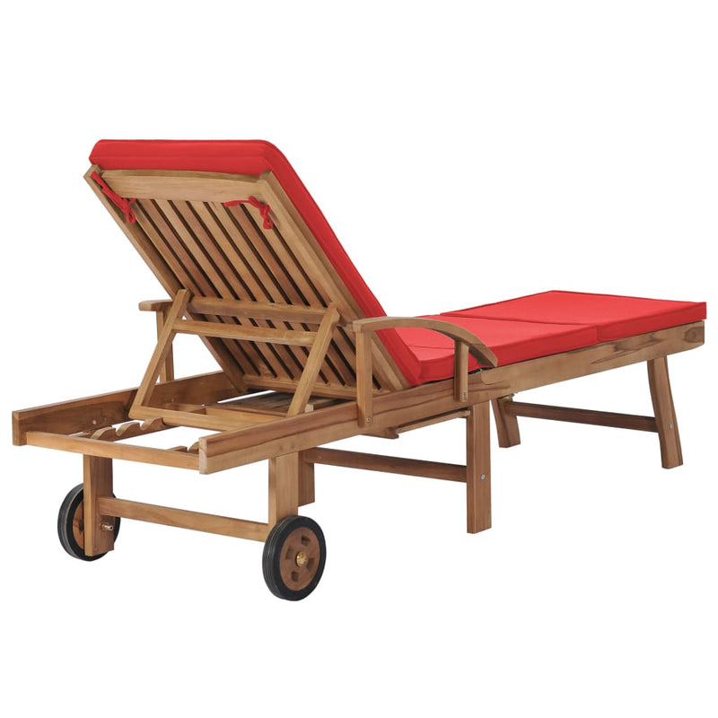 Sun Loungers with Cushions 2 pcs Solid Teak Wood Red Payday Deals