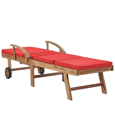 Sun Loungers with Cushions 2 pcs Solid Teak Wood Red Payday Deals