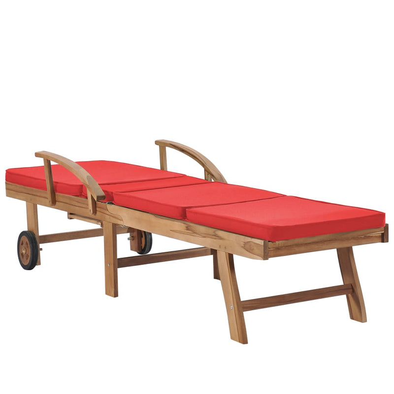 Sun Loungers with Cushions 2 pcs Solid Teak Wood Red Payday Deals
