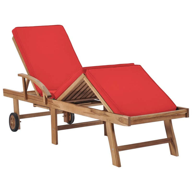 Sun Loungers with Cushions 2 pcs Solid Teak Wood Red Payday Deals
