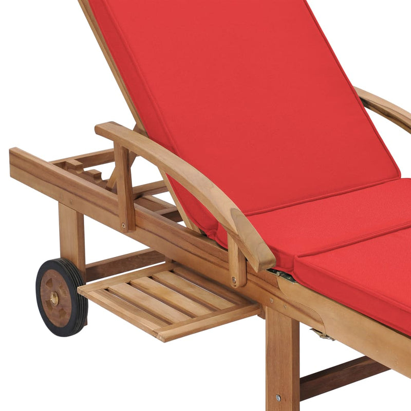 Sun Loungers with Cushions 2 pcs Solid Teak Wood Red Payday Deals