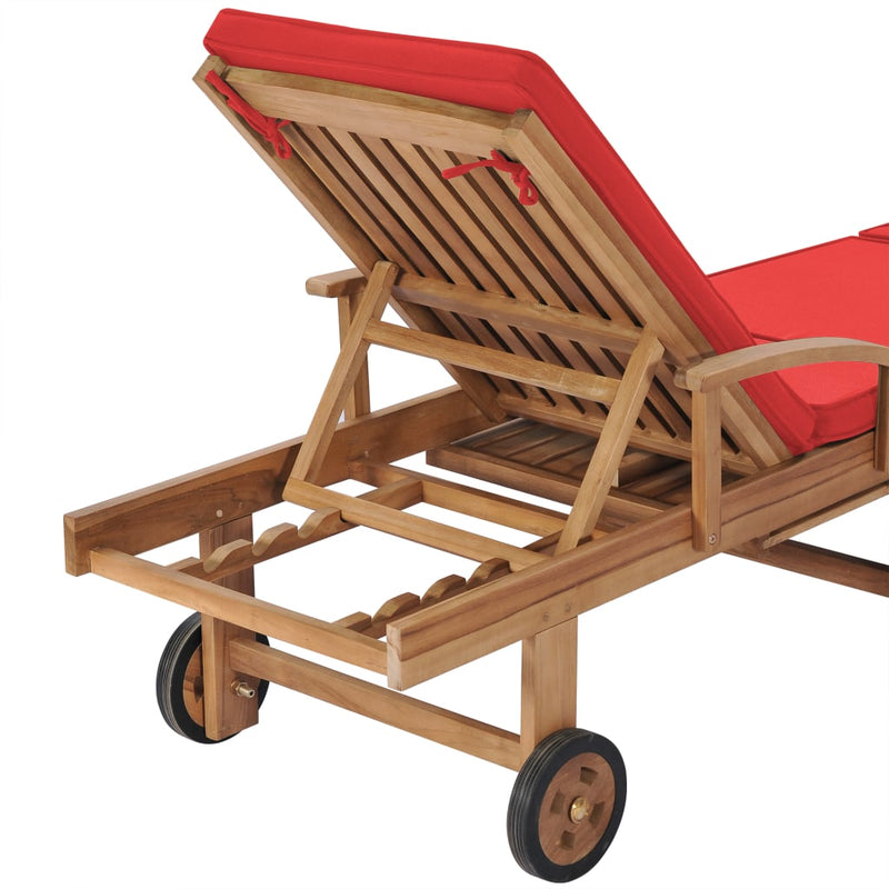 Sun Loungers with Cushions 2 pcs Solid Teak Wood Red Payday Deals