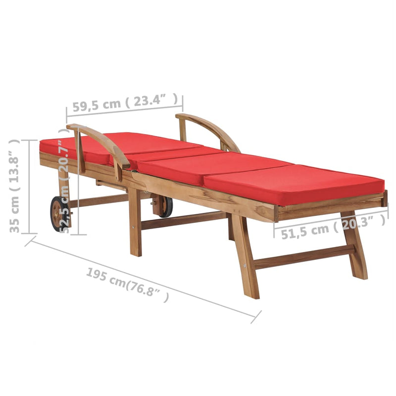 Sun Loungers with Cushions 2 pcs Solid Teak Wood Red Payday Deals