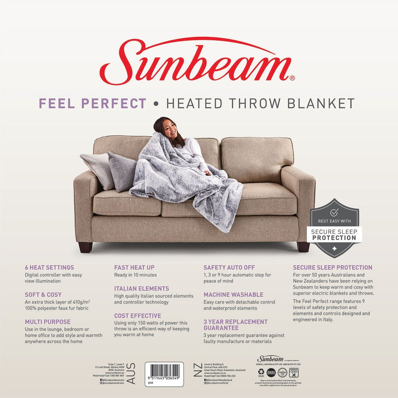 Sunbeam Heated Throw Blanket Electric Soft Fur Fleece Winter Warm Snug Caravan Payday Deals