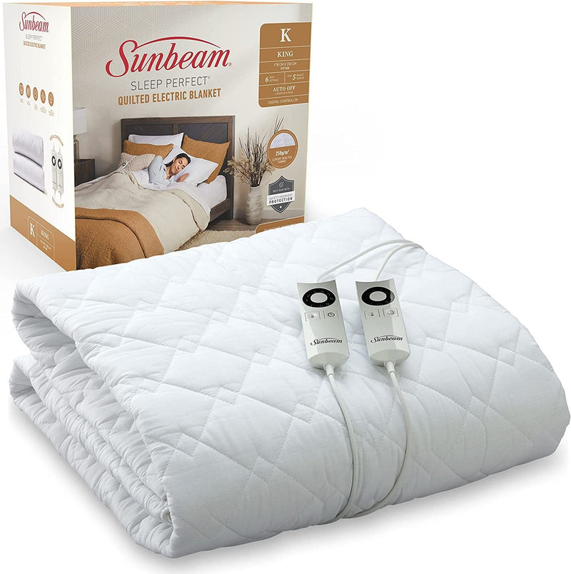 Sunbeam Sleep Perfect Soft Heated Washable Quilted Electric Blanket - King Payday Deals