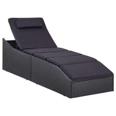 Sunbed with Cushion Poly Rattan Black Payday Deals
