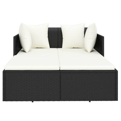 Sunbed with Cushions Black 182x118x63 cm Poly Rattan Payday Deals