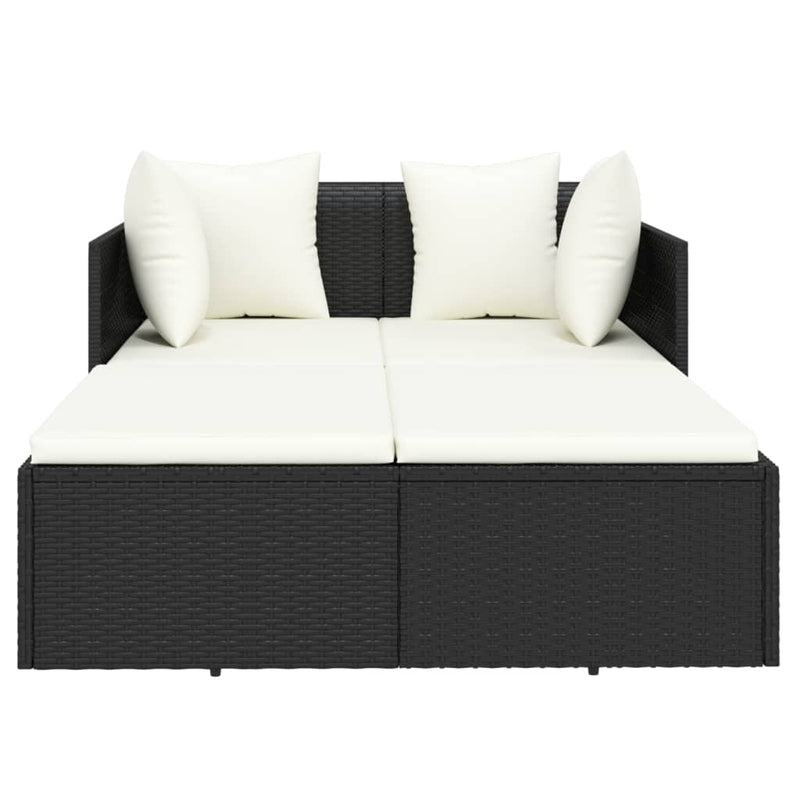 Sunbed with Cushions Black 182x118x63 cm Poly Rattan Payday Deals