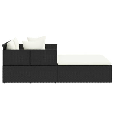 Sunbed with Cushions Black 182x118x63 cm Poly Rattan Payday Deals