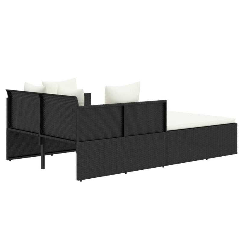 Sunbed with Cushions Black 182x118x63 cm Poly Rattan Payday Deals
