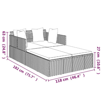 Sunbed with Cushions Black 182x118x63 cm Poly Rattan Payday Deals