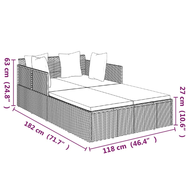 Sunbed with Cushions Black 182x118x63 cm Poly Rattan Payday Deals